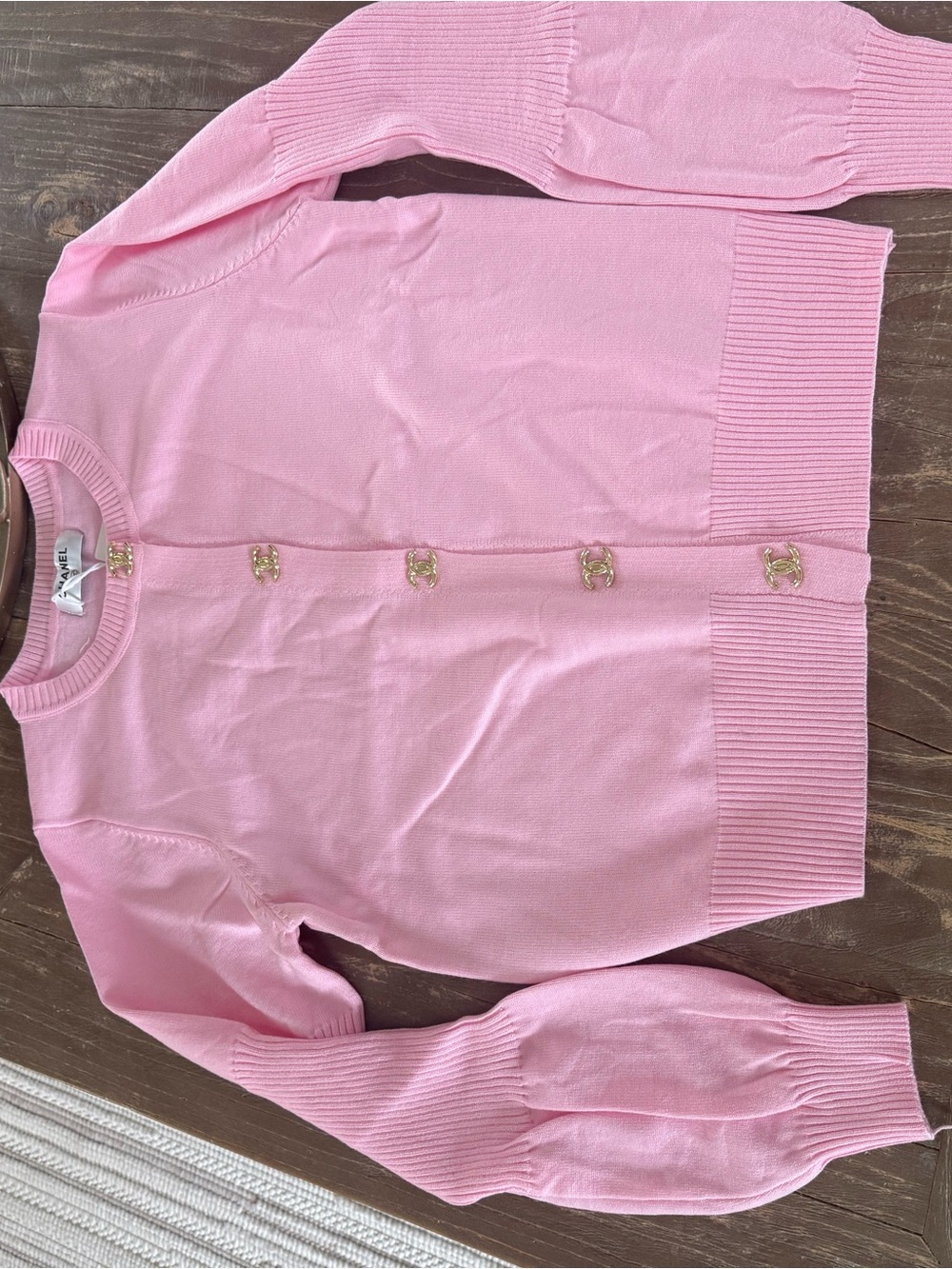 Light Pink  Cardigan with Gold CC Buttons